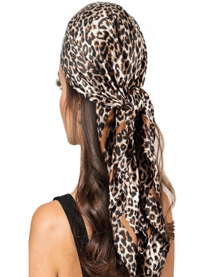 CXQRR 35 Inch Leopard Print Silk Hair Head Scarf for Women Satin Neck Scarf Wrap Large Lightweight Bandana - Image 1